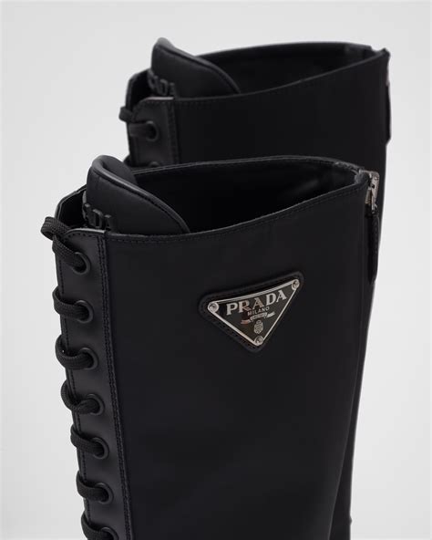 prada brushed-leather and re-nylon boots